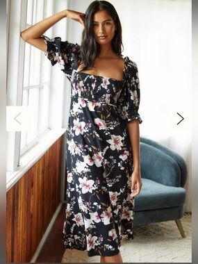 NWT Anthropologie puff-sleeved midi dress